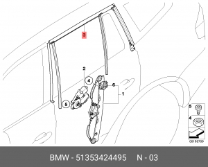 Направляющая стекла двери 51 35 3 424 495 BMW