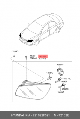 Фара головного света 921022F521 HYUNDAI KIA