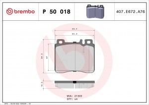 Комплект тормозных колодок, диско P50018 BREMBO