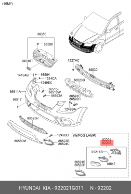 Фара противотуманная 922021G011 HYUNDAI KIA