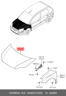 Капот двигателя 664001C020 HYUNDAI KIA