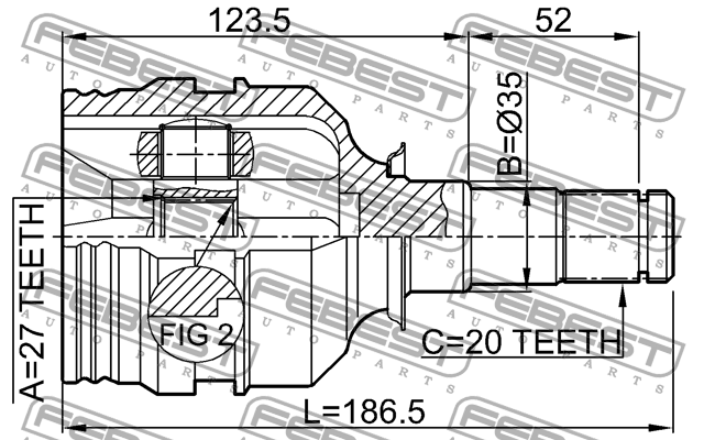 Вал привода колеса в сборе с ШРУСами 0111-SXV10LH FEBEST