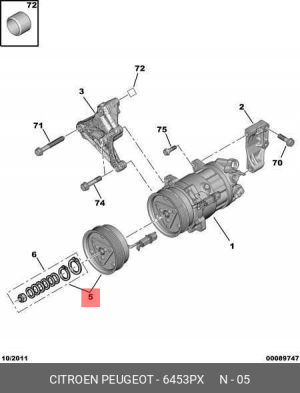 Шкив компрессора кондиционера 6453 PX CITROEN PEUGEOT