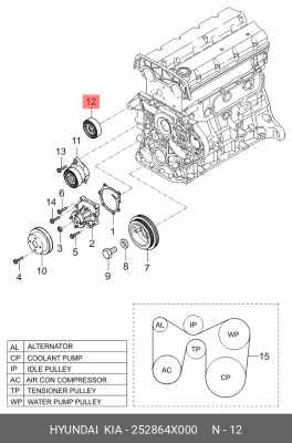 Паразитный / ведущий ролик, поликлиновой ремень 252864-X000 HYUNDAI KIA