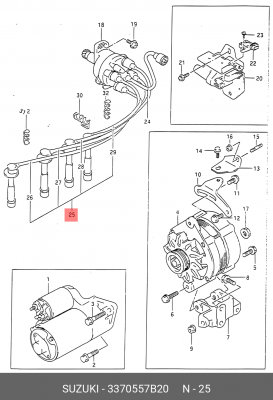 Ккомплект проводов зажигания 33705-57B20 SUZUKI