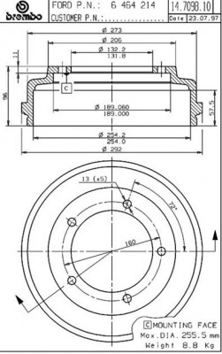 Тормозной барабан 14.7098.10 BREMBO