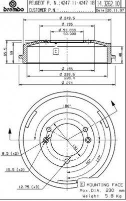 Тормозной барабан 14.3262.10 BREMBO