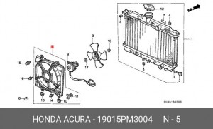 Вентилятор, охлаждение двигателя 19015PM3004 HONDA