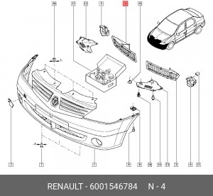 Решетка бампера 6001546784 RENAULT