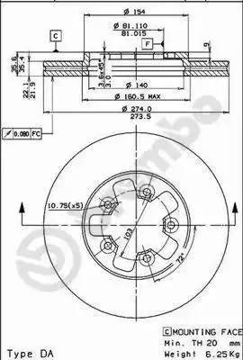 Тормозной диск 09527110 BREMBO