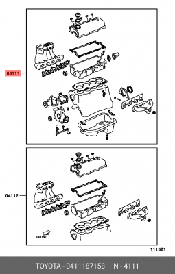 Комплект прокладок, двигатель 04111-87158 DAIHATSU