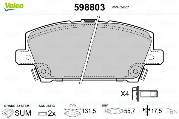 Комплект тормозных колодок, диско 598803 VALEO PHC