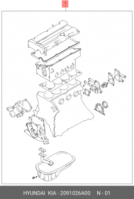 Комплект прокладок, двигатель 2091026A00 HYUNDAI KIA
