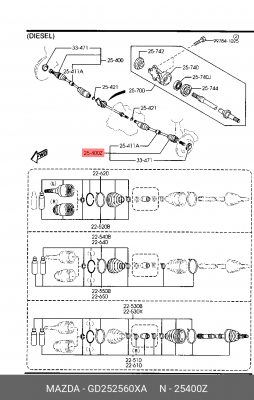 Вал привода колеса в сборе с ШРУСами GD252560XA MAZDA