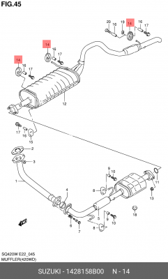 Кронштейн, система выпуска ОГ 14281-58B00 SUZUKI