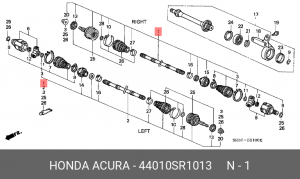 Вал привода колеса в сборе с ШРУСами 44010SR1013 HONDA