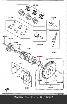 Уплотняющее кольцо, коленчатый вал KL01-11-312 MAZDA