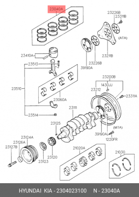 Кольца поршневые 2304023100 HYUNDAI KIA