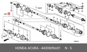 Вал привода колеса в сборе с ШРУСами 44306TF6N01 HONDA