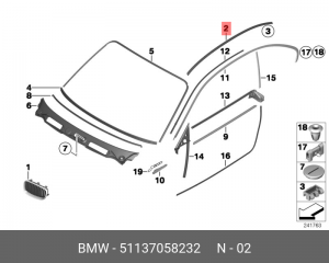Молдинг крыши 51 13 7 058 232 BMW