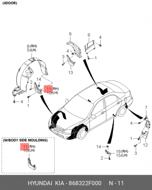 Брызговик 868322F000 HYUNDAI KIA