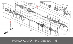 Вал привода колеса в сборе с ШРУСами 44010ST3E00 HONDA