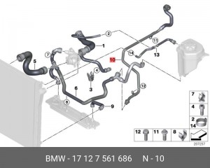 Патрубок системы охлаждения ДВС 17 12 7 561 686 BMW