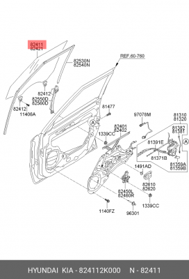 Стекло двери 824112K000 HYUNDAI KIA