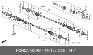 Шарнирный комплект, приводной вал 44010SR3J55 HONDA