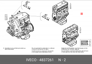 Комплект прокладок, двигатель 4837261 IVECO