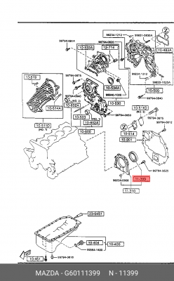 Уплотняющее кольцо, коленчатый вал G601-11-399 MAZDA