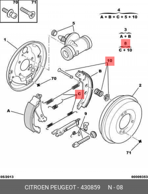 Комплектующие, тормозная колодка 4308 59 CITROEN PEUGEOT