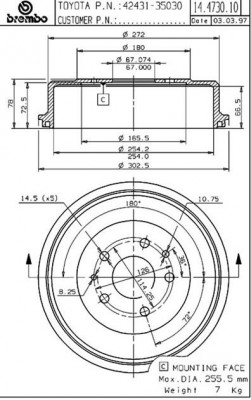 Тормозной барабан 14.4730.10 BREMBO