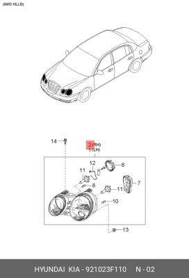 Фара головного света 921023F110 HYUNDAI KIA
