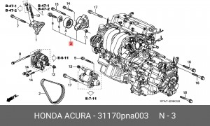 Натяжной ролик, поликлиновой  ремень 31170-PNA-003 HONDA