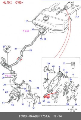 Амортизатор пульсации, система питания 86AB9F775AA FORD