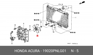 Вентилятор, охлаждение двигателя 19020PNLG01 HONDA