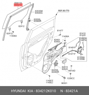 Стекло двери 834212K010 HYUNDAI KIA