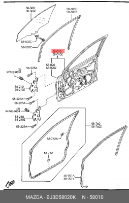 Дверь передняя BJ3D58020K MAZDA