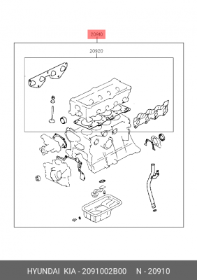 Комплект прокладок, двигатель 2091002B00 HYUNDAI KIA