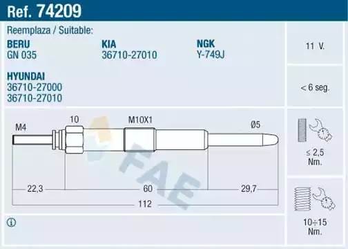 Свеча накаливания 74209 FAE