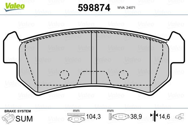 Комплект тормозных колодок, диско 598874 VALEO PHC