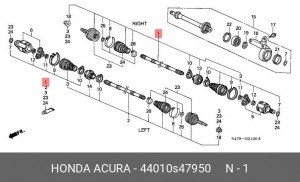 Шарнирный комплект, приводной вал 44010S47950 HONDA