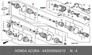 Вал привода колеса в сборе с ШРУСами 44305SNG010 HONDA