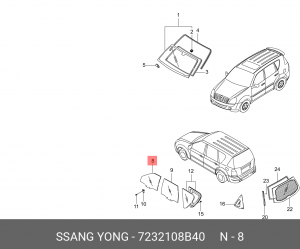 Стекло двери 7232108B40 SSANG YONG
