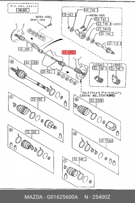 Вал привода колеса в сборе с ШРУСами G01625600A MAZDA