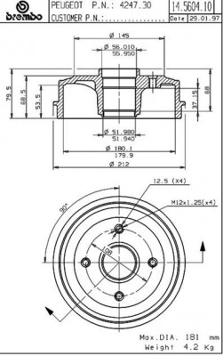 Тормозной барабан 14.5604.10 BREMBO
