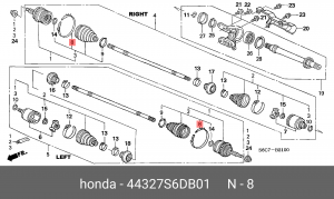 Вал привода колеса в сборе с ШРУСами 44327S6DB01 HONDA
