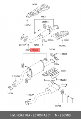Средний глушитель выхлопных газов 287004A251 HYUNDAI KIA