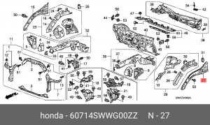 Панель жесткости боковая моторного отсека 60714SWWG00ZZ HONDA